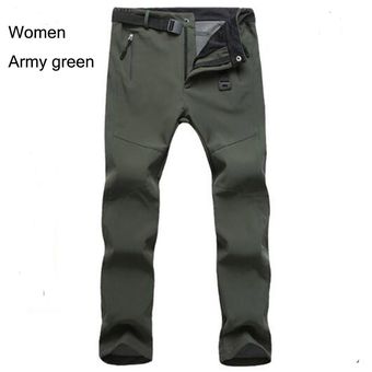 #Women gray De lana pantalones de senderismo hombres mujeres al aire libre impermeable pantalones cálido Softshell Broek pantalones de Swat pesca senderismo mujer pantalones de senderismo 