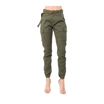 Pantalones cargo elásticos de cintura alta para mujer - Khaki GENERICO