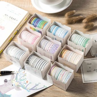 10 Rollos  Caja Papel japonés Cinta Básica Mano Cuenta Decoración DIY creativo 