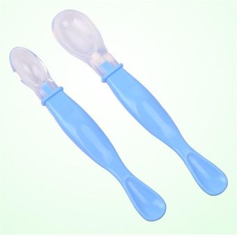 azul azul 2 cucharas para bebés de silicona 