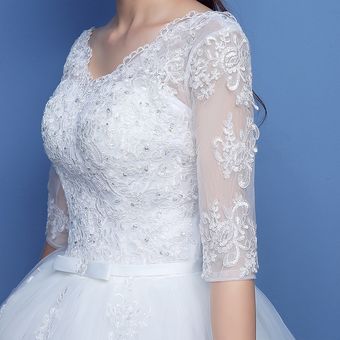 Vestido de novia de encaje para mujer Vestido de novia-Blanco 