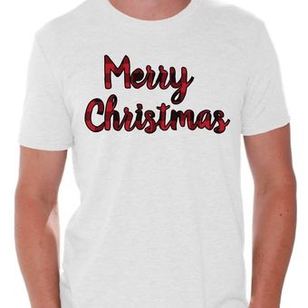 Feliz Navidad Camiseta Letra de Hombres Impresión de manga corta O-cuello Holiday Tops 
