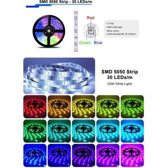 Juego de tiras de luz LED 5050 RGB Colorido 12V Llave Smart WIFI 
