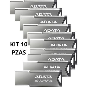 ADATA Memoria USB 2.0 Metálica, KIT10 Pzas AUV250-64G-RBK