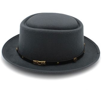 Vintage mujeres hombres cerdo Pie sombrero papá lana Fedora plana sombrero para caballero Gambler Fascinator Trilby sombrero tamaño 58CM WAN（#Sky Blue） 