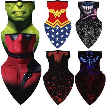 Color#1 diadema Hulk superhéroe Wonder Woman Deadpool pasamontañas de Cosplay Bandana Punisher motocicleta cuello bufanda triangular 