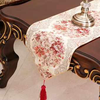 Mantel de mesa de estilo clásico europeo bordado de seda dorada y r 