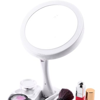 Maquillaje Espejo llevado lámpara de escritorio de doble cara espejo plegable giratorio de 360 ​​grados 
