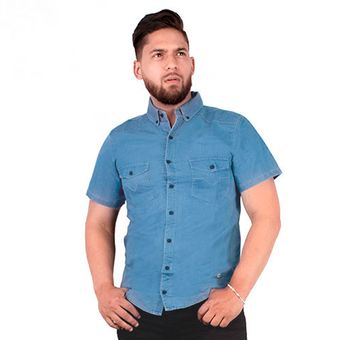 Camisa jeans manga discount corta