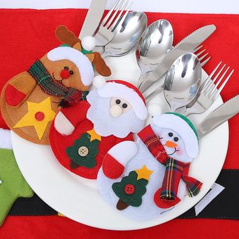 Decoraciones de mesa de Navidad espesando santa muñeco de nieve cuchillo y tenedor conjunto 