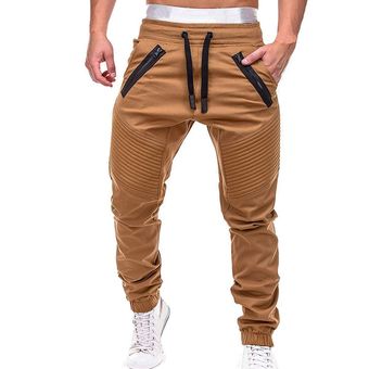 Pantalones deportivos para hombre,pantalones masculinos de chándal en color sólido,con espacio multibolsillos para hombre,con cordón de ajuste de buena calidad #FK111 Khaki 