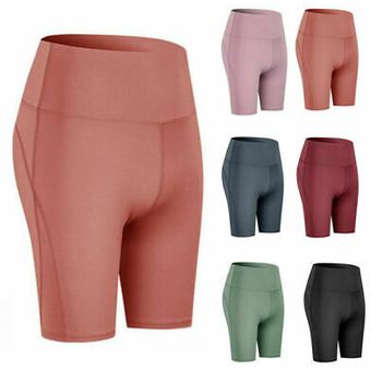 Leggingns cortos de yoga de ciclismo de cintura alta Pantalones deportivos para correr para mujer Púrpura 