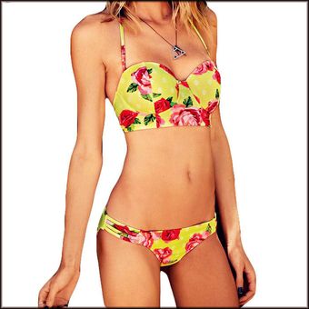 Encantador conjunto bikini con estampado floral Push Up Traje ba?o 2 piezas 