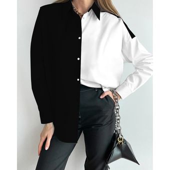 Mujer Blusa de moda de manga larga con bloques de color blanco negro | Linio Colombia GE063FA07RLAXLCO