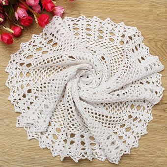 Encaje Algodón Crochet Blanco Mantel Redondo Mantel Tapetes Floral 50-55cm 