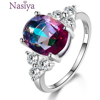 Joyería Femenina 925 Anillo De Plata Esterlina Rosada Blanca 