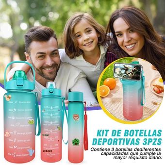 Kit 3 Piezas Botella Deportiva Motivacional Sin BPA De Gran