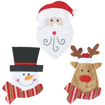 Bolsas de cubiertos de cara redonda de dibujos animados Cuchillo de Navidad y tenedor Cubierta Linda decoración 