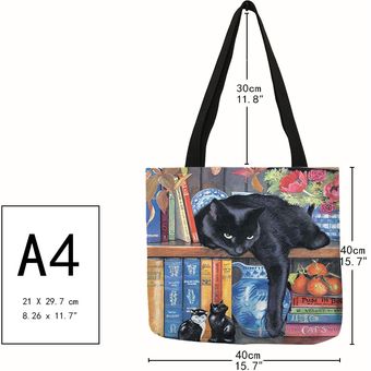 Bolso de mano con estampado de gato y pintura al óleo para mujer ba 
