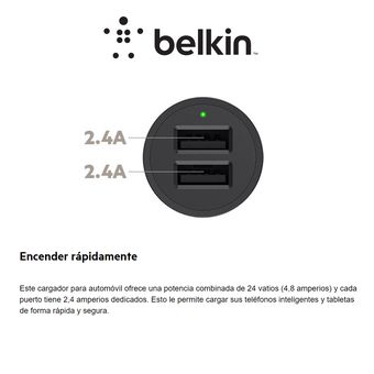 Cargador para coche Belkin doble USB-A 24 W + cable USB-A a