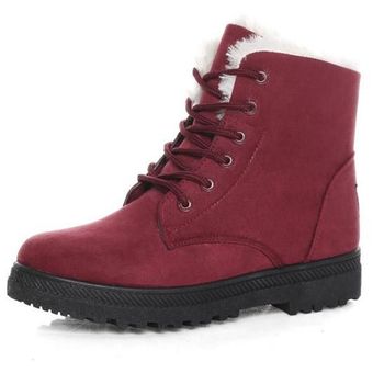 Rojo Moda invierno de las mujeres Mantener caliente plana nieve de la felpa botines botas cortas 
