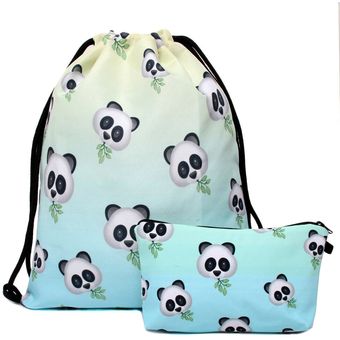 Deanfun 3 unidsset mochila Panda bambú estampado lindo cordón mochilas par 