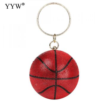 Bolso de hombro redondo de baloncesto para mujer tendencia de moda bandolera con cadena acrílica #red 