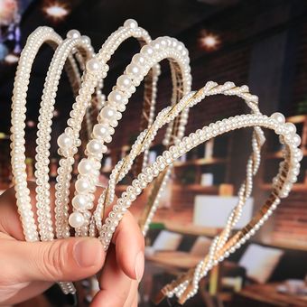 Nuevo diseño de la gran banda de pelo de perla hecho a mano las niñas accesorios elegantes para el cabello de las mujeres diadema boda fiesta nupcial tocado de Aro para el pelo 