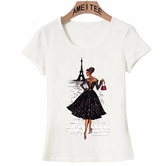 Vintage Vogue Paris negro impresión chica camisa verano moda mujer c 