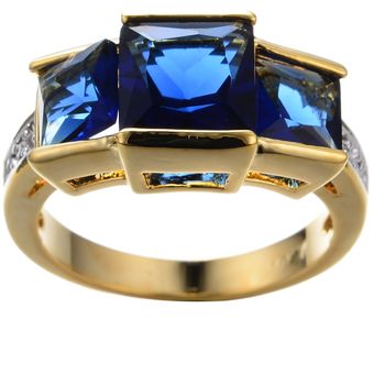 Deluxe Crystal Blue Stone Ring Ruibarbo Golden Woman Body 