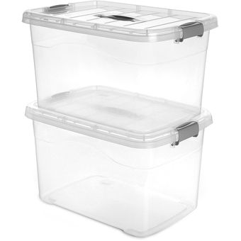 Caja organizadora plástica de 11 litros con tapa, transparente