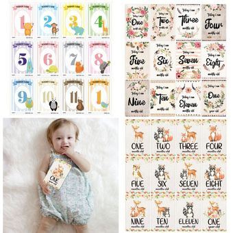 12 hoja bebé logro mensual tarjetas de nacimiento a 12 meses foto mo 