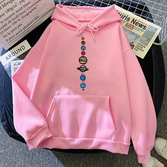 Nine Planets Universe Solar System Print Men Hoodie Loose Pocket Hoody Autumn Oversize Sweatshirt Casual Pullover Unisex（#Pink） 