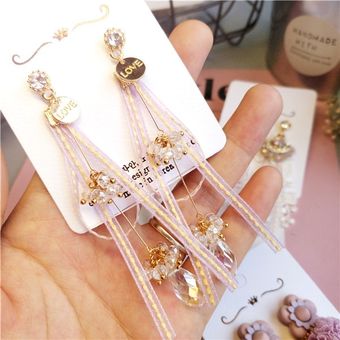Pendientes Colgantes Coreanos Kawaii Lindos Rosados Largos 
