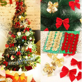 Decoración de árbol de Navidad Cyuan arco de Navidad rojo oro plata 