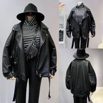 abrigo de cu Sungtin-Chaqueta holgada de cuero sintético para mujer 