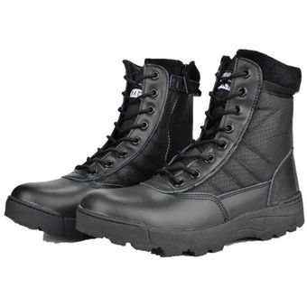 Botas de invierno Cuero militar botas para hombres botas de combate de infantería botas tácticas askeri bot ejército zapatos erkek ayakkabi Q JUN（#Black） 