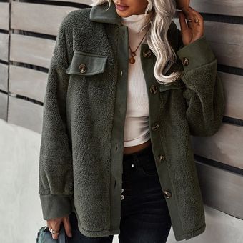 Capa de manga larga Doble cara Fleece Fashion Chaqueta de mujer color sólido 