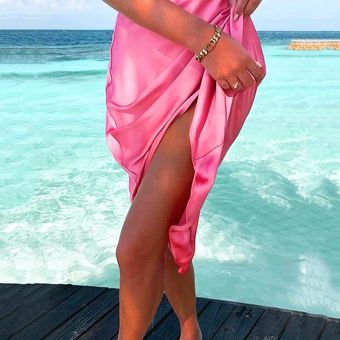 Faldas ajustadas de satén rosa para mujer Falda de tubo ajustada de 
