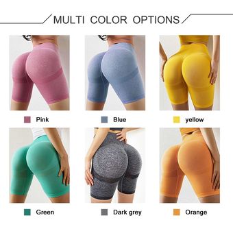 #pink pantalones cortos deportivos sin costuras para mujer,mallas ajustadas de cintura alta para gimnasio,a prueba de sentadillas,Control de barriga,pantalones cortos de entrenamiento para correr 