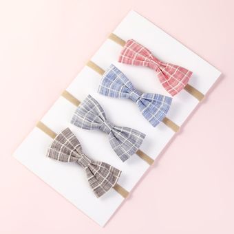 Corea Del Sur Plaid Bowknot Niña Banda Para El Cabello Nylon 