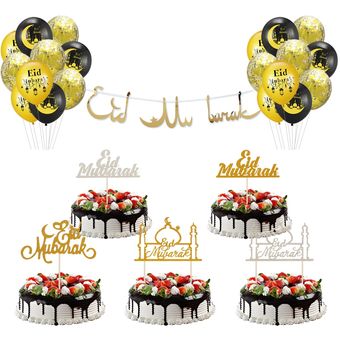 EID-globos con bandera de Mubarak para decoración de tarta 