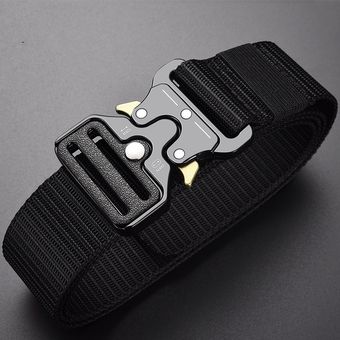 Belt Army Outdoor Hunting Tactical Multi Function Combat Survival High Quality Marine Corps Canvas For Nylon Male Luxury #KK Metal alloy black 