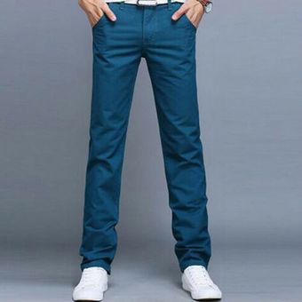 Hombres Pantalones chinos formales de negocios	Pantalones de pierna recta de ajustados Celeste 