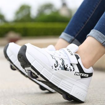 zapatillas de deporte para hombre con rueda única y doble white-one#Zapatos de patines para niños y adultos Tenis para caminar 