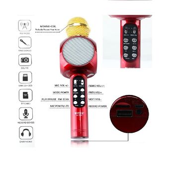 Rojo WS-1816 Karaoke KTV MIC Altavoz Bluetooth portátil 