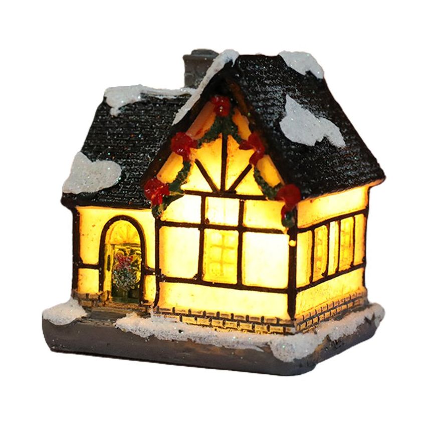 Decoraciones navideñas Resina Micro Paisaje Casa pequeña Lámpara luminosa