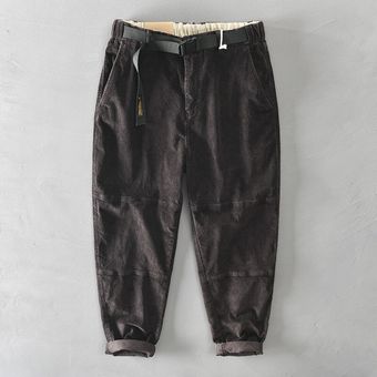 #deep coffee Pantalones de algodón de pana de Color liso Harajuku estilo japonés cintura elástica moda Otoño Invierno para hombre XYX 