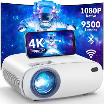 Proyectores inteligentes de alto brillo con WiFi y Bluetooth, proyector  nativo de 1080p para exteriores HD cine en casa, proyector de video