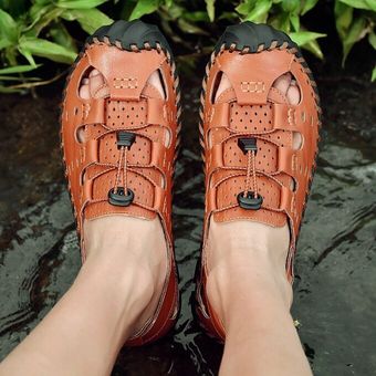 Tamaño grande 48 Sandalias hechas a mano para hombre Verano Nuevos zapatos de playa Zapatos para vadear Marrón 